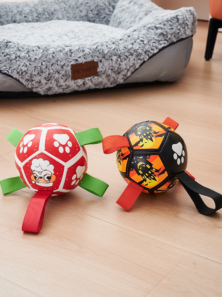 HKM-1968573 Interactive Dog Soccer Ball Toy with Straps - Perfect for Tug of War, Water Play, and Holiday Gifts