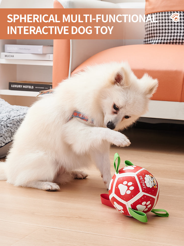 HKM-1968573 Interactive Dog Soccer Ball Toy with Straps - Perfect for Tug of War, Water Play, and Holiday Gifts