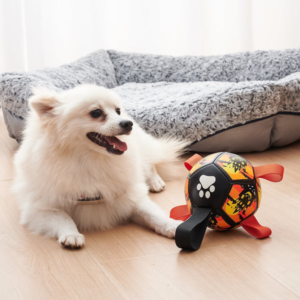 HKM-1968573 Interactive Dog Soccer Ball Toy with Straps - Perfect for Tug of War, Water Play, and Holiday Gifts