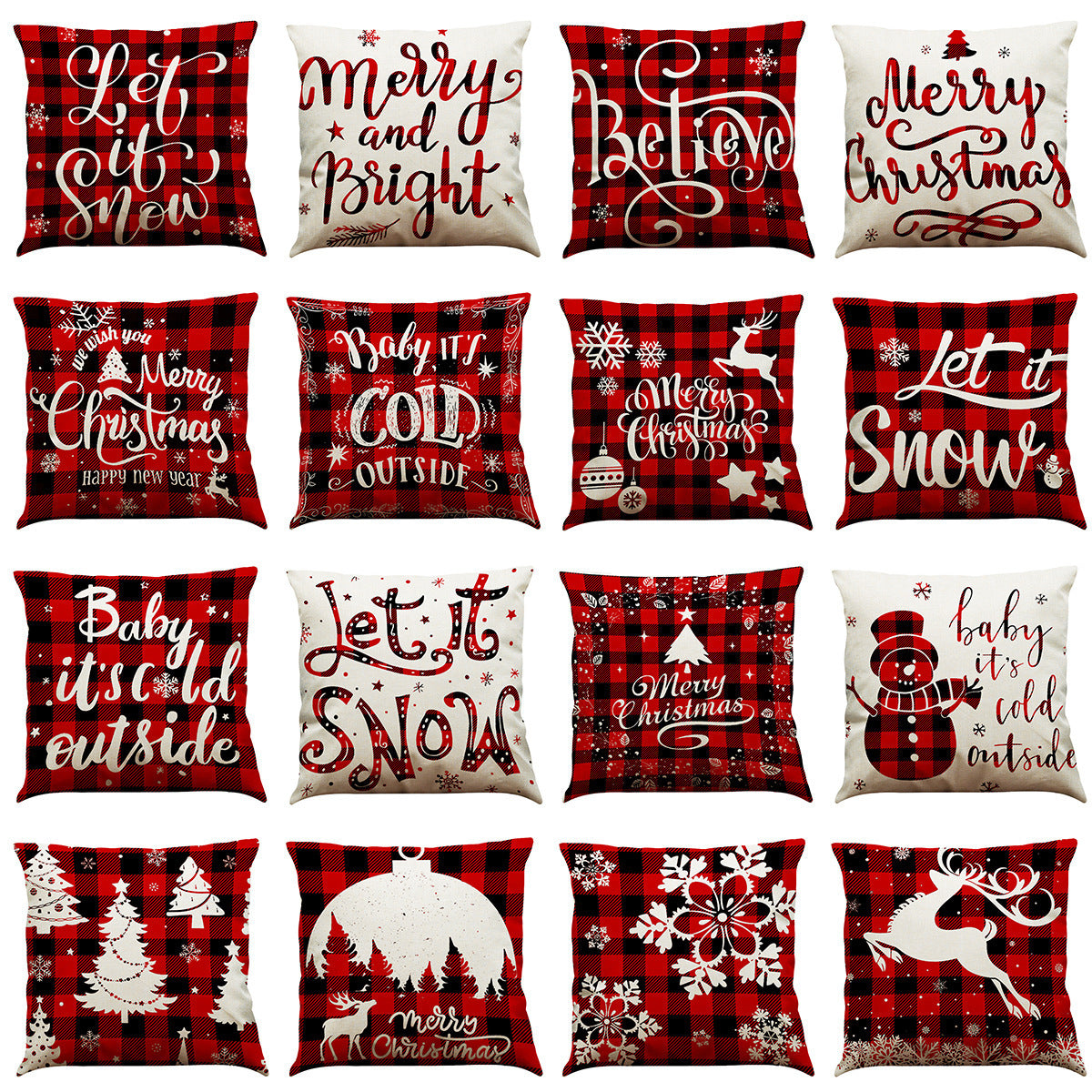 HKM-196947 Christmas Cotton and Linen Throw Pillow Covers in Various Colors - 45 x 45 cm