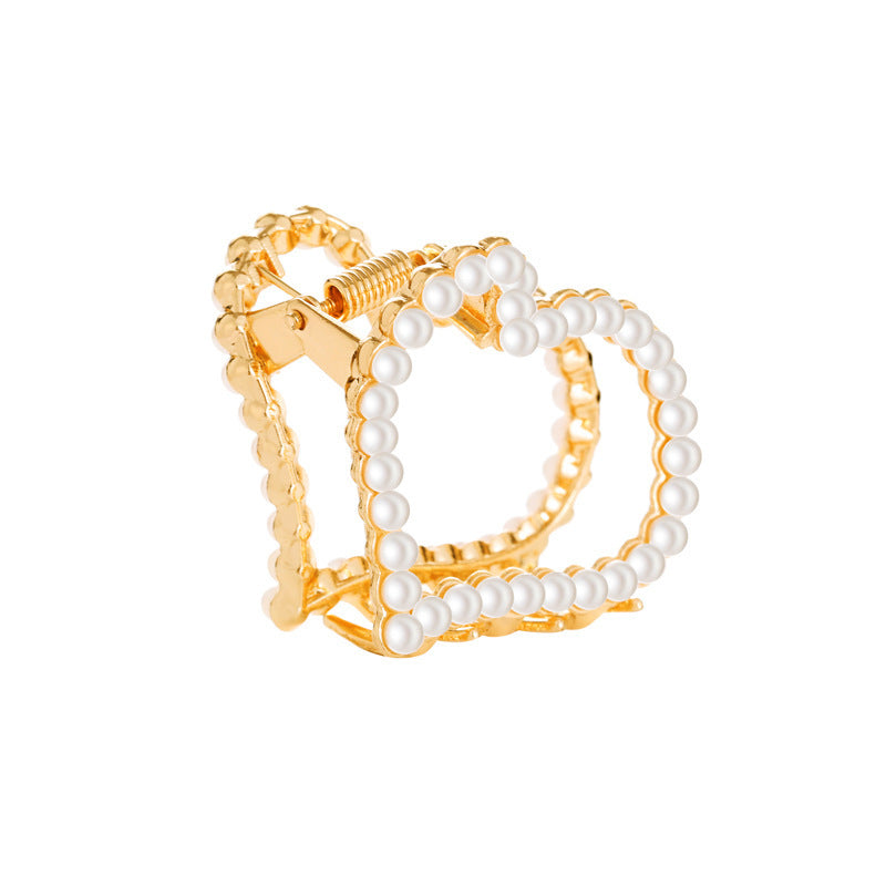 HKM-197139 Alloy Claw Clip in Peach Heart Pearl and Fan Shape for Women