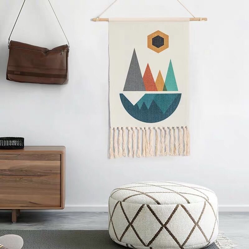 HKM-197395 Hand-Woven Nordic Tapestry Decoration in Cotton and Linen with Tassels - 50x70cm