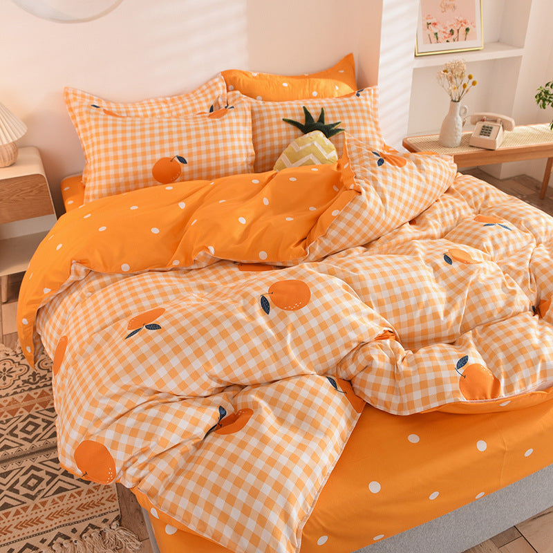 HKM-197395 Washed Cotton Four-Piece Quilt Cover Set for Twin to King Beds