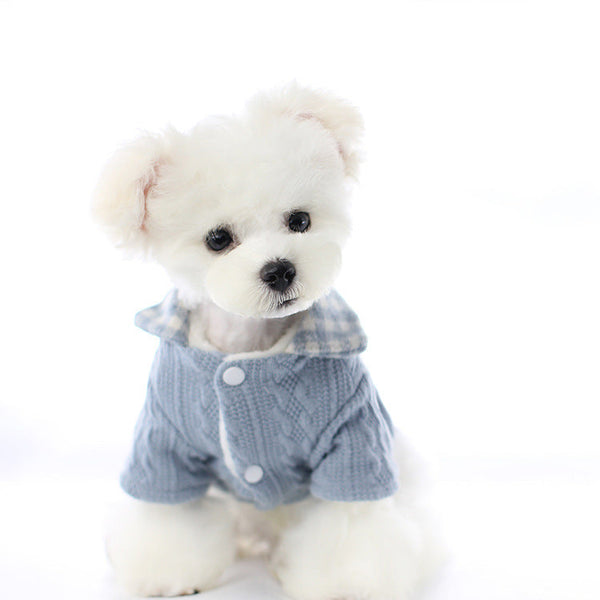 HKM-1974845 Cozy Two-Piece Dog Costume for Small Pets in Pink, Blue, and Gray Cotton Styles