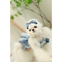 HKM-1976125 Cute Blue Plaid Suspender Skirt for Pets - College Style Dress in Light and Dark Blue Options