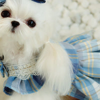 HKM-1976125 Cute Blue Plaid Suspender Skirt for Pets - College Style Dress in Light and Dark Blue Options