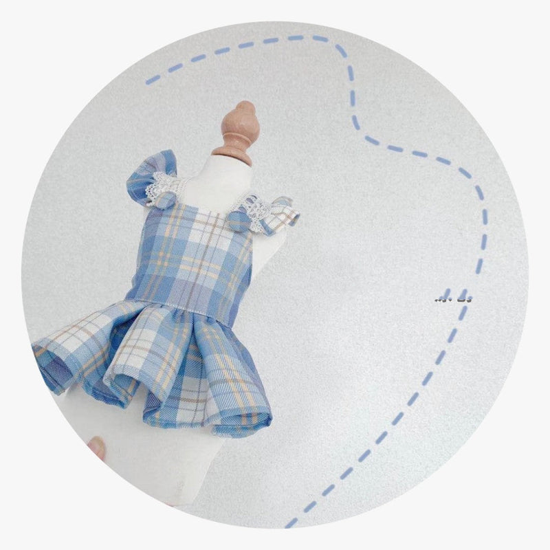 HKM-1976125 Cute Blue Plaid Suspender Skirt for Pets - College Style Dress in Light and Dark Blue Options