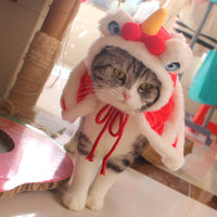 HKM-1977405 Cozy Red Cotton Winter Cloak for Cats - Lion Shawl Style