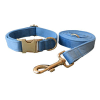 HKM-1978813 Elevate Your Pet's Style with a Monochrome Blue Velvet Dog Collar and Rope Set