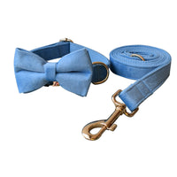 HKM-1978813 Elevate Your Pet's Style with a Monochrome Blue Velvet Dog Collar and Rope Set