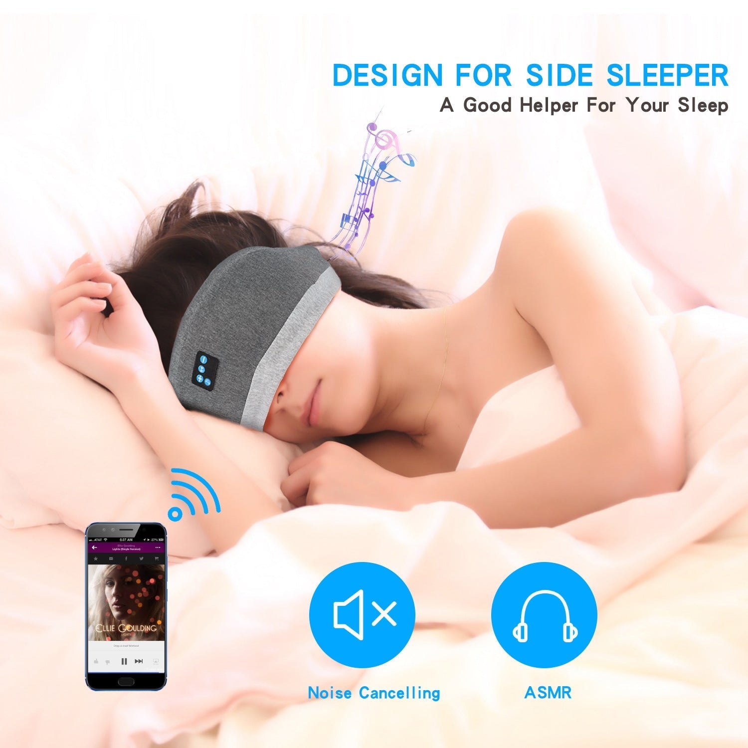 HKM-197907 Bluetooth Music Eye Mask with 3D Memory Foam and USB Charging - Multi-point Connection, 24-Hour Battery Life