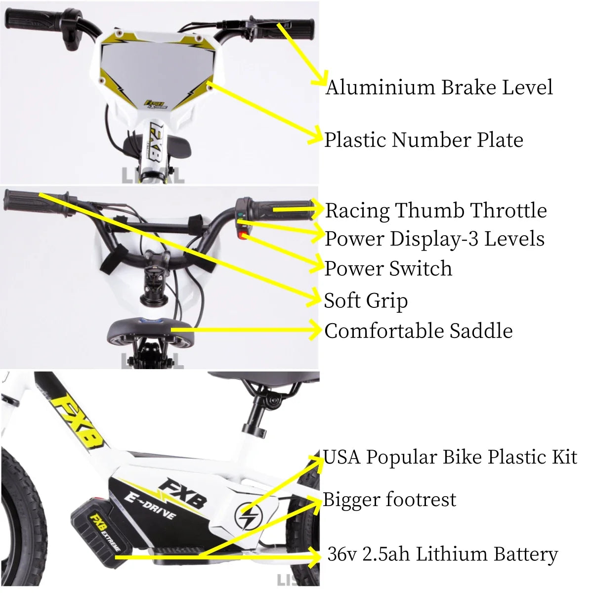 HKM-197971 Electric Powered 2 in 1 Balance Bike for Kids Ages 5-8, 16" Aluminum Frame, Disc Brakes, 350W Motor