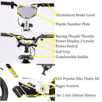 HKM-197971 Electric Powered 2 in 1 Balance Bike for Kids Ages 5-8, 16" Aluminum Frame, Disc Brakes, 350W Motor