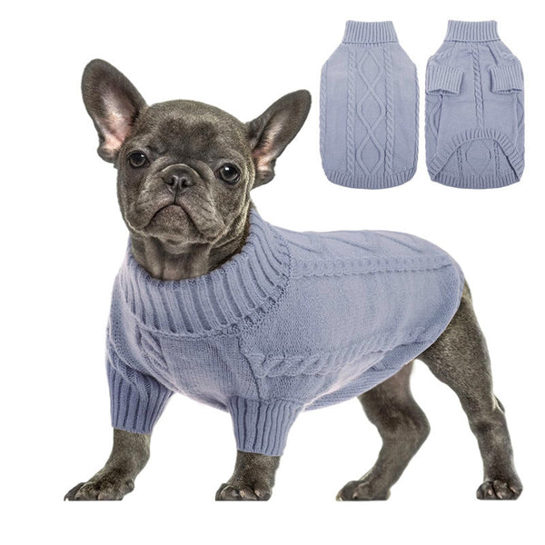 HKM-1980605 Cozy Knitted Dog Turtleneck Sweater for Autumn & Winter in Solid Colors