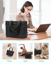 HKM-198099 Quilted Puffer Tote Bag for Women - 17 Inch Business Laptop Bag with Large Capacity for Work, Travel, and Gym