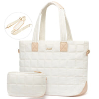 HKM-198099 Quilted Puffer Tote Bag for Women - 17 Inch Business Laptop Bag with Large Capacity for Work, Travel, and Gym