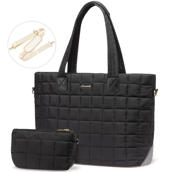 HKM-198099 Quilted Puffer Tote Bag for Women - 17 Inch Business Laptop Bag with Large Capacity for Work, Travel, and Gym