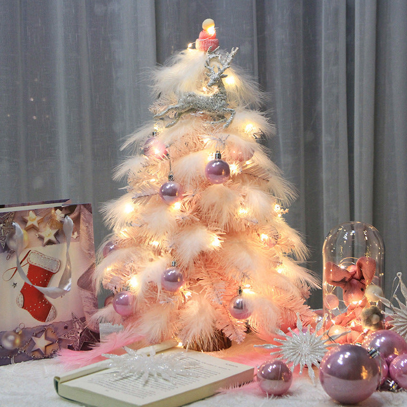 HKM-198163 Pink Feather LED Desktop Christmas Tree Decoration - 30cm Holiday Ornament