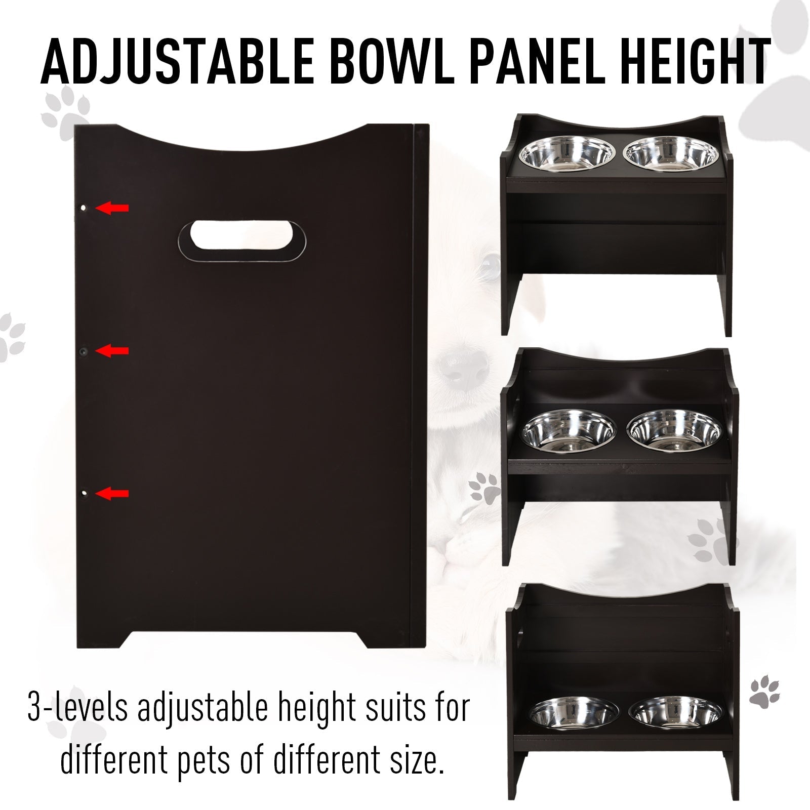 HKM-1982781 Elevated Pet Feeder with Adjustable Height and Removable Stainless Steel Bowls for Large Dogs