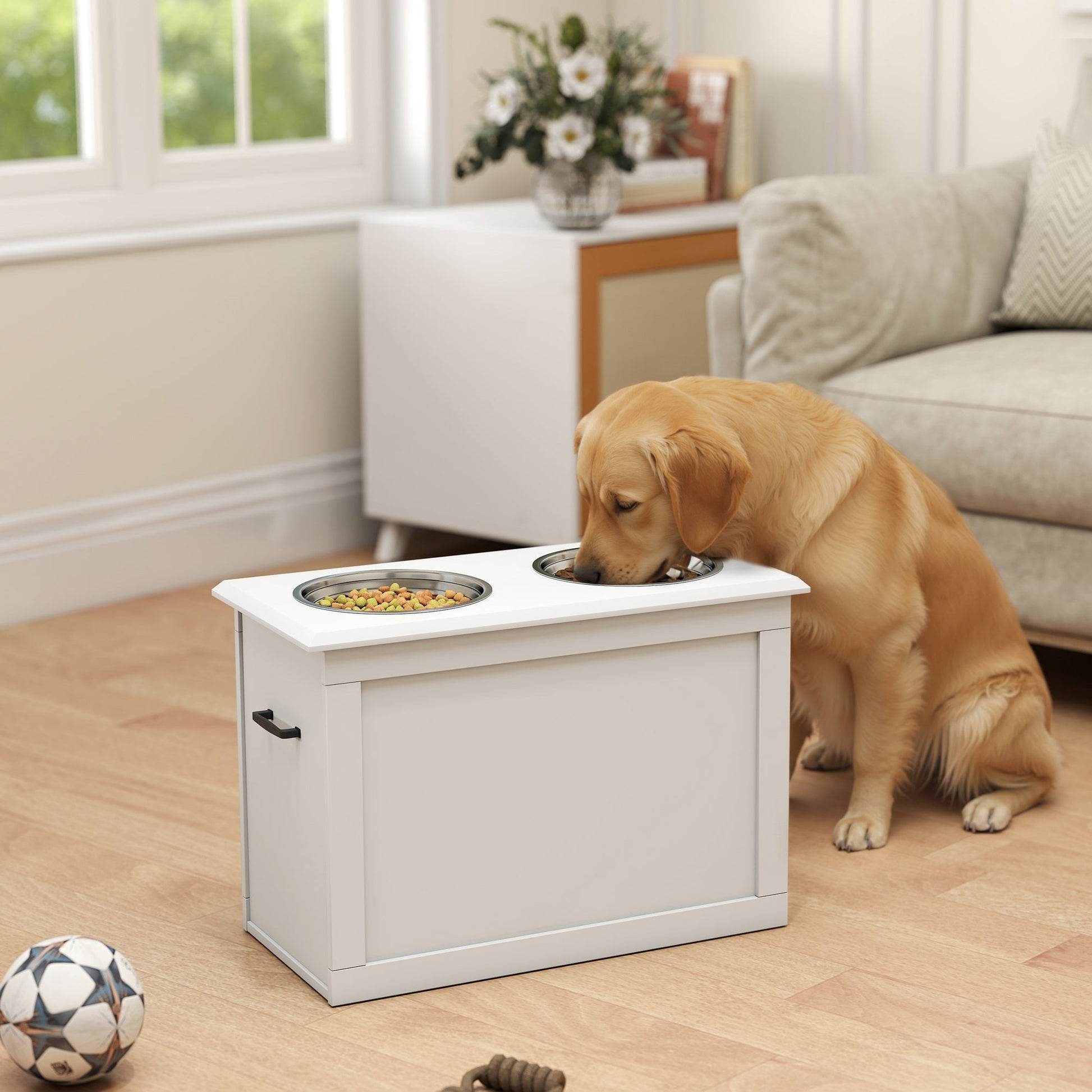 HKM-1982781 Elevated Pet Feeder with Adjustable Height and Removable Stainless Steel Bowls for Large Dogs
