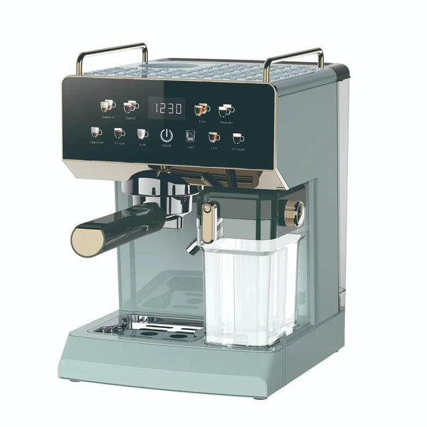 HKM-198291 6 in 1 Electric Espresso Coffee Maker with Built-in Milk Frother and 15 Bar Pressure