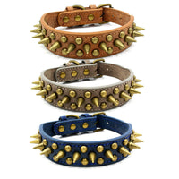 HKM-1984061 Retro Spiked Rivet Dog Collar in Leather for Large Breeds, Sizes S-XL
