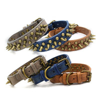 HKM-1984061 Retro Spiked Rivet Dog Collar in Leather for Large Breeds, Sizes S-XL