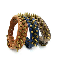 HKM-1984061 Retro Spiked Rivet Dog Collar in Leather for Large Breeds, Sizes S-XL