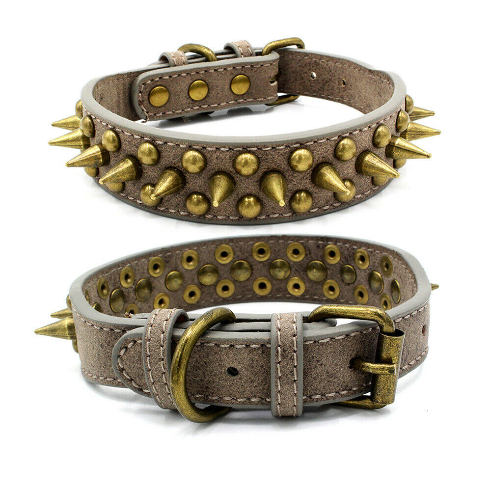 HKM-1984061 Retro Spiked Rivet Dog Collar in Leather for Large Breeds, Sizes S-XL