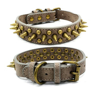 HKM-1984061 Retro Spiked Rivet Dog Collar in Leather for Large Breeds, Sizes S-XL