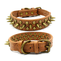 HKM-1984061 Retro Spiked Rivet Dog Collar in Leather for Large Breeds, Sizes S-XL