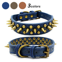 HKM-1984061 Retro Spiked Rivet Dog Collar in Leather for Large Breeds, Sizes S-XL