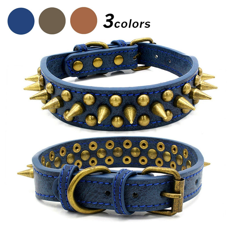 HKM-1984061 Retro Spiked Rivet Dog Collar in Leather for Large Breeds, Sizes S-XL