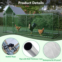HKM-1986237 Metal Chicken Coop with Lid - 10x3FT Poultry Habitat Cage for Backyard Use, Durable and Spacious with UV-Resistant Cover