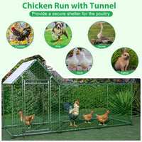 HKM-1986237 Metal Chicken Coop with Lid - 10x3FT Poultry Habitat Cage for Backyard Use, Durable and Spacious with UV-Resistant Cover