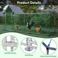 HKM-1986237 Metal Chicken Coop with Lid - 10x3FT Poultry Habitat Cage for Backyard Use, Durable and Spacious with UV-Resistant Cover