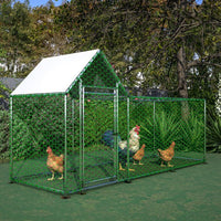 HKM-1986237 Metal Chicken Coop with Lid - 10x3FT Poultry Habitat Cage for Backyard Use, Durable and Spacious with UV-Resistant Cover