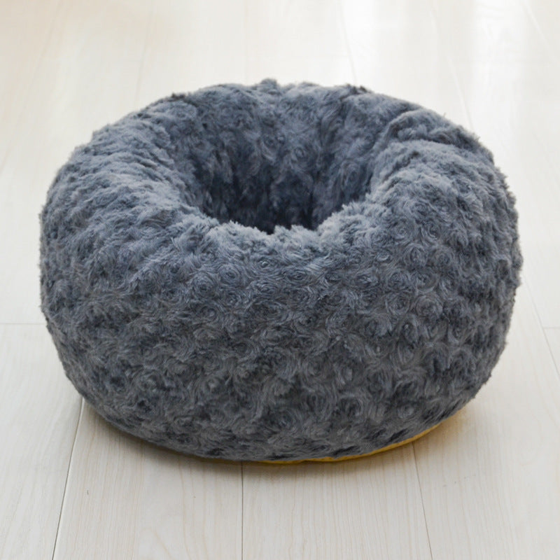 HKM-1986621 Rose Velvet Round Pet Nest in Pink, Light Gray, Beige, or Dark Blue - Soft and Cozy Design, Non-Slip Bottom, Available in Three Sizes