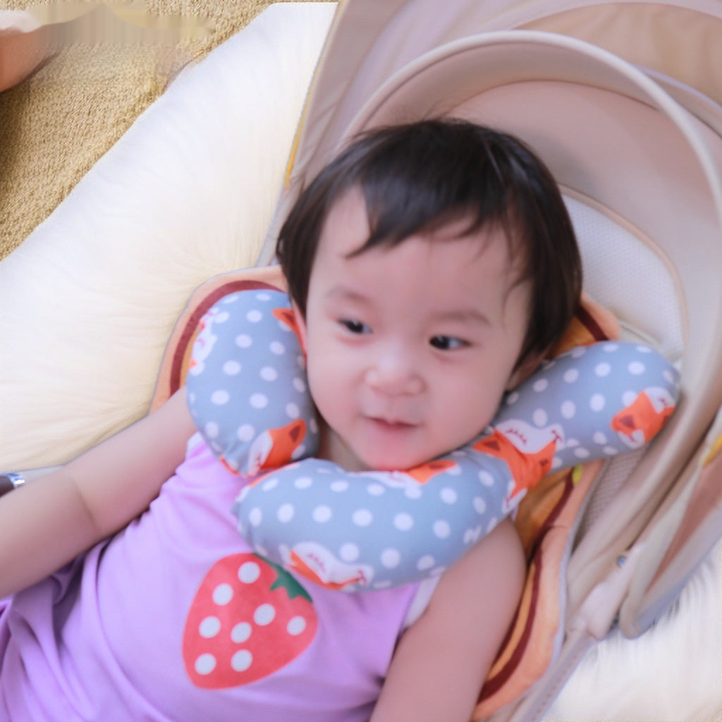 HKM-198675 Children's Car Seat Head Protection Pillow - Soft Polyester Fiber, Modern Design, 26x26cm, Available in Various Fun Colors