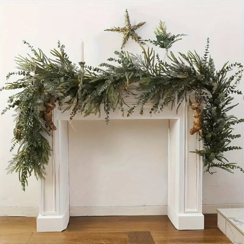 HKM-198675 Eucalyptus Leaves Rattan Flower Arrangement for Christmas and Home Decoration - 1.8m Height