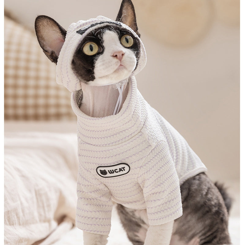 HKM-1987133 Textured Knit Striped Pet Hoodie Top for Cats and Dogs - Lightweight and Comfortable for Autumn and Winter