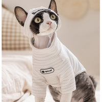 HKM-1987133 Textured Knit Striped Pet Hoodie Top for Cats and Dogs - Lightweight and Comfortable for Autumn and Winter