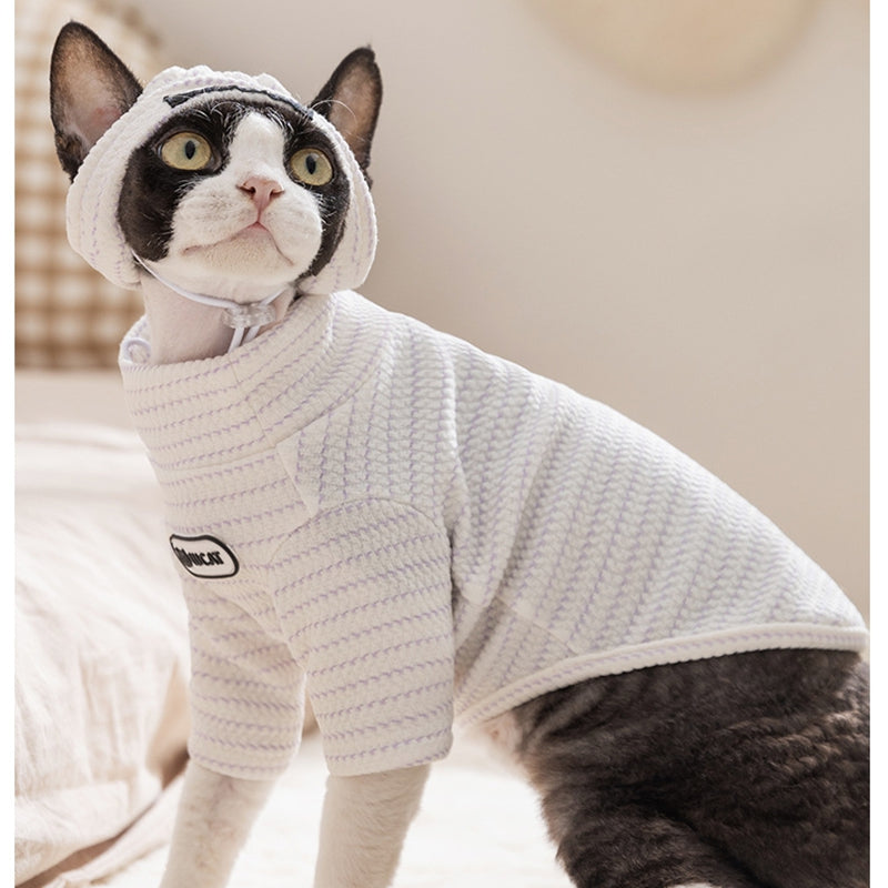 HKM-1987133 Textured Knit Striped Pet Hoodie Top for Cats and Dogs - Lightweight and Comfortable for Autumn and Winter