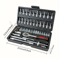 HKM-198739 46-Piece 1/4 Inch Drive Metric Socket and Ratchet Wrench Tool Set for Automotive and Household Repairs
