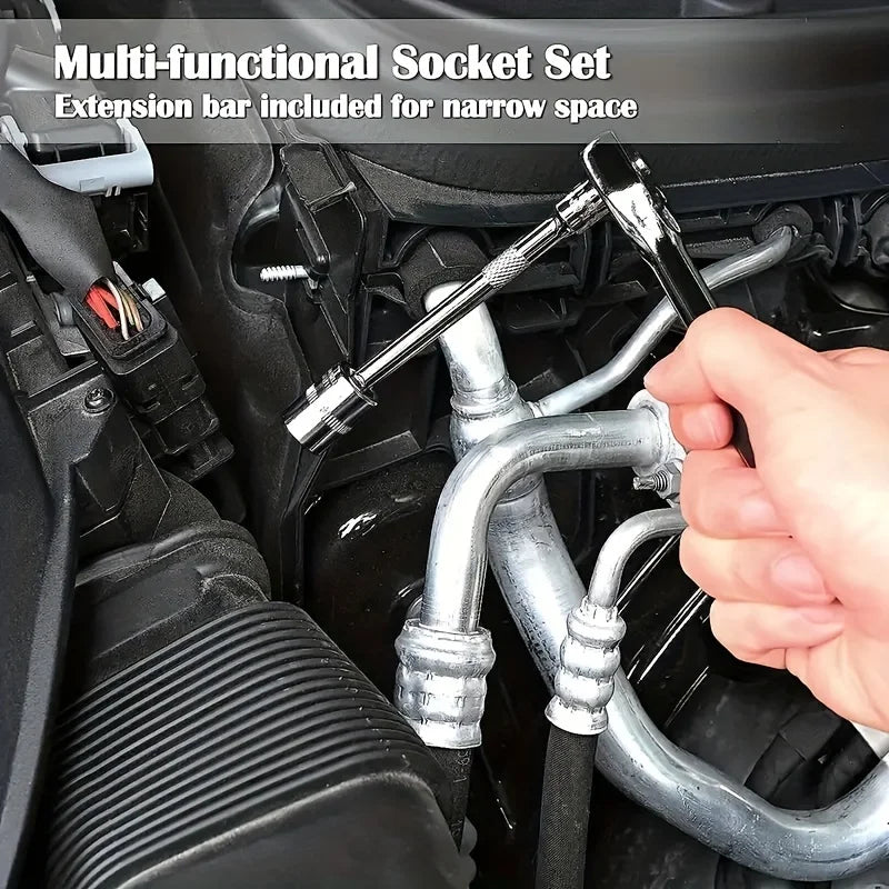 HKM-198739 46-Piece 1/4 Inch Drive Metric Socket and Ratchet Wrench Tool Set for Automotive and Household Repairs