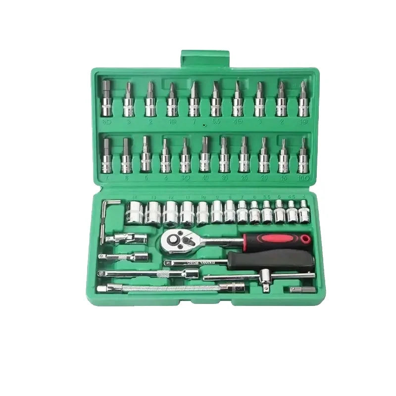HKM-198739 46-Piece 1/4 Inch Drive Metric Socket and Ratchet Wrench Tool Set for Automotive and Household Repairs