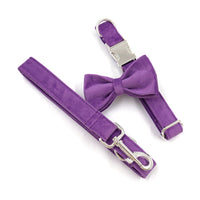 HKM-1988157 Purple Velvet Dog Collar and Leash Set with Drawstring Bow - Available in Multiple Sizes