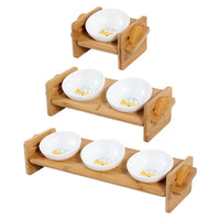 HKM-1988541 Adjustable Bamboo Cat Dining Table with Anti-Overturning Design and Easy-Clean Bowls