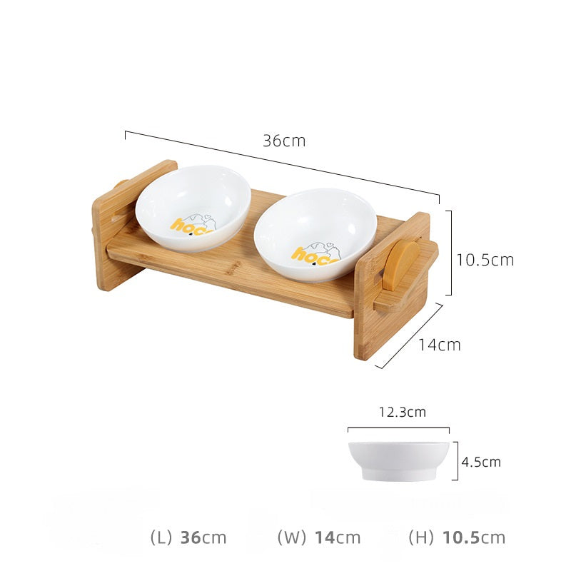 HKM-1988541 Adjustable Bamboo Cat Dining Table with Anti-Overturning Design and Easy-Clean Bowls
