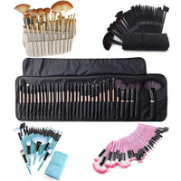 HKM-198931 32-Piece Makeup Brush Set with Bag – Artificial Fiber Bristles, Includes Pink, Purple, Black, and Log Color Brushes